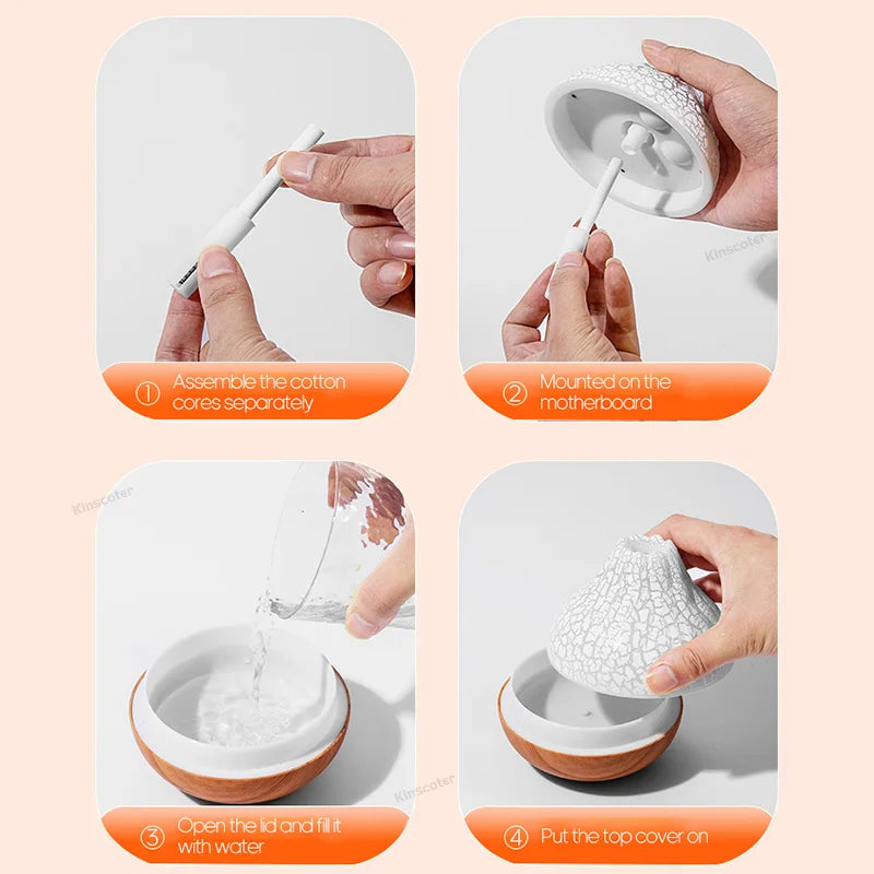 Umidificador Vulcão 300ml com LED 7 Cores e Difusor USB de Aromaterapia