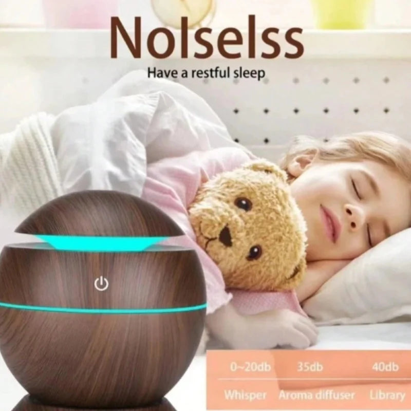 Umidificador de Ar em Madeira com Aromaterapia USB e Difusor Ultrassônico de Essências