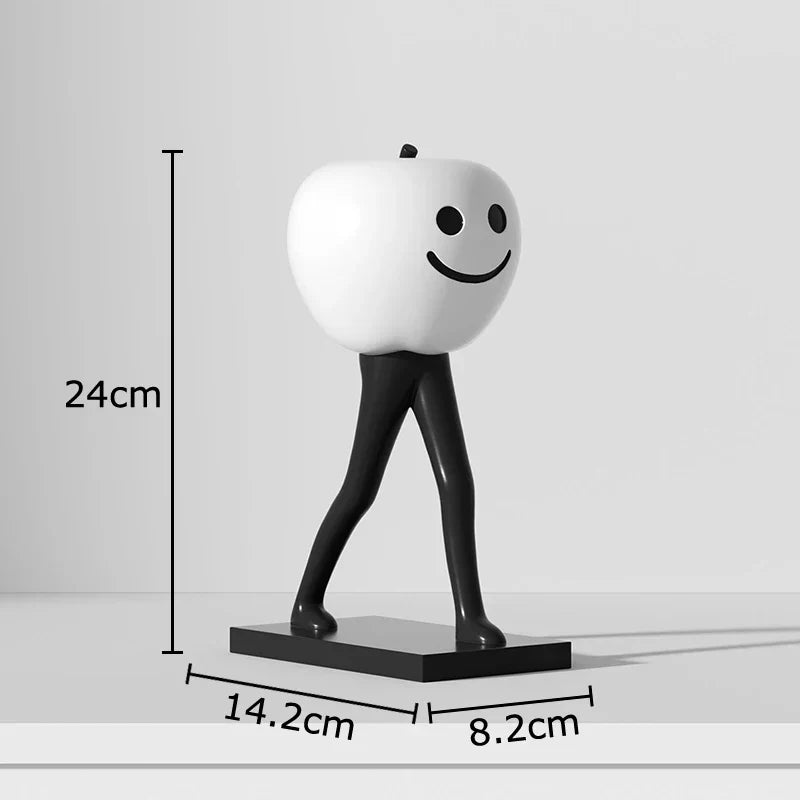 Esculturas Decorativas Frutas Listradas – Maçã e Abacaxi em Resina Minimalista Preto e Branco